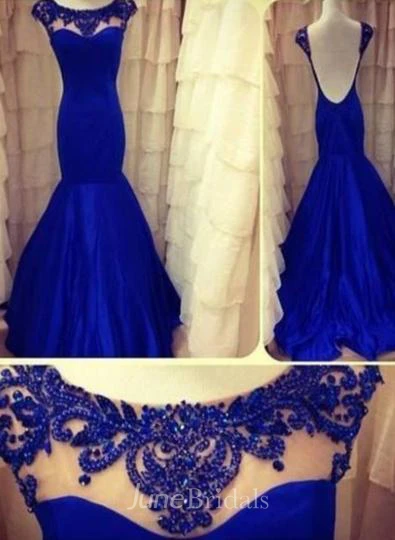 Lace Backless Mermaid Evening Dresses Long Sleeves Ruffles Prom Gown With Jewel Appliques