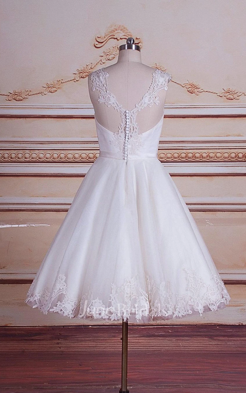 A-Line Mini Tea-Length Tulle Lace Satin Weddig Dress