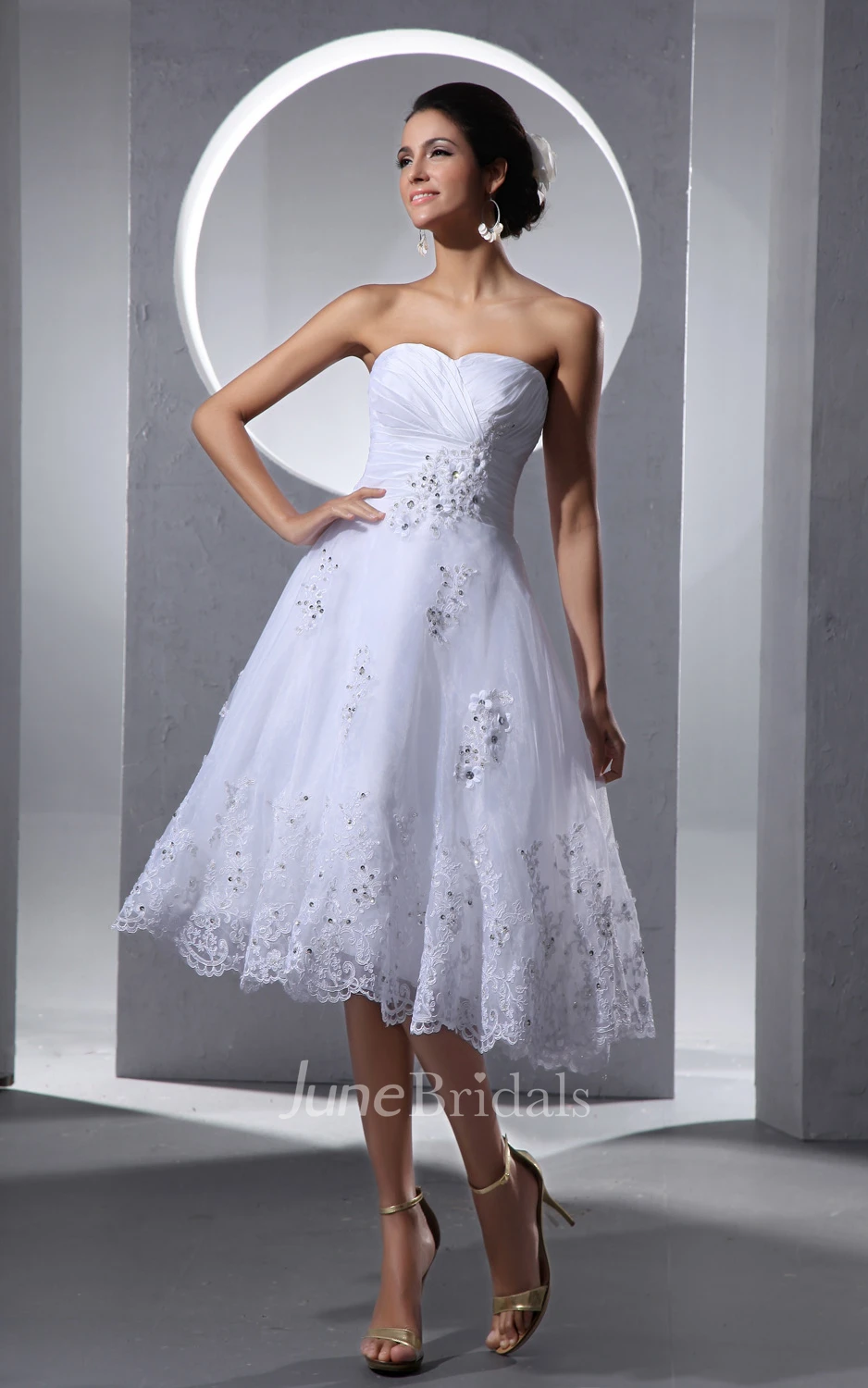 A-Line Crisscross Front Gathering Dress With Lace Appliques