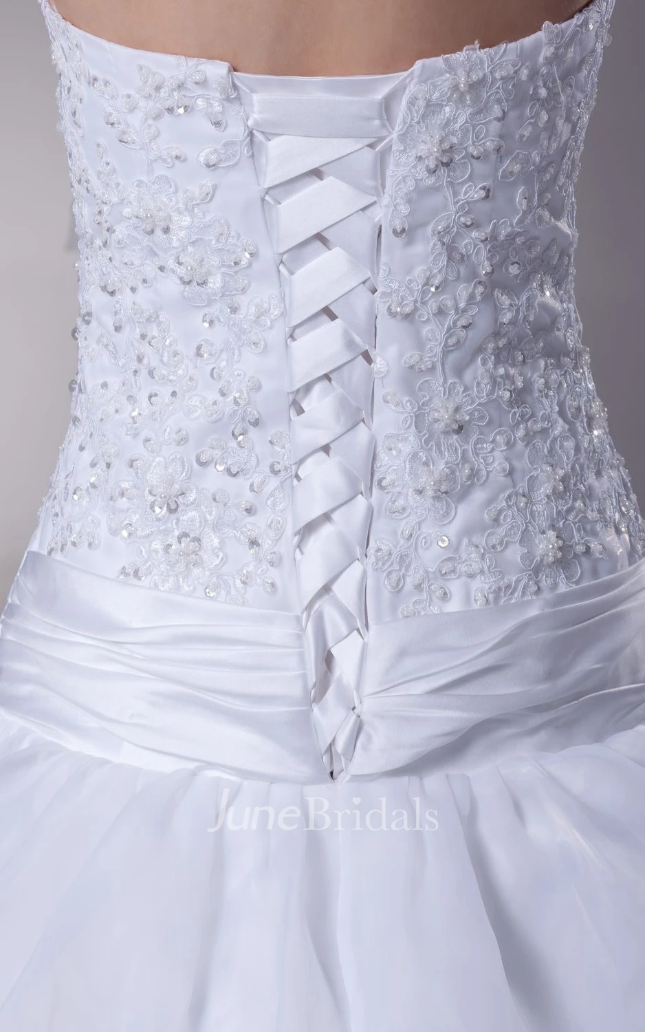 Strapless Appliqued A-Line Ball Gown With Pick-Up Design