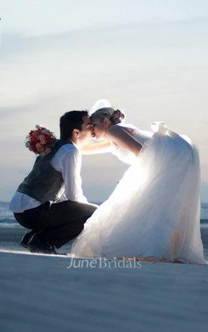 One Shoulder Empire Organza Wedding Dress With Flowers Bow And Crystal Detailing