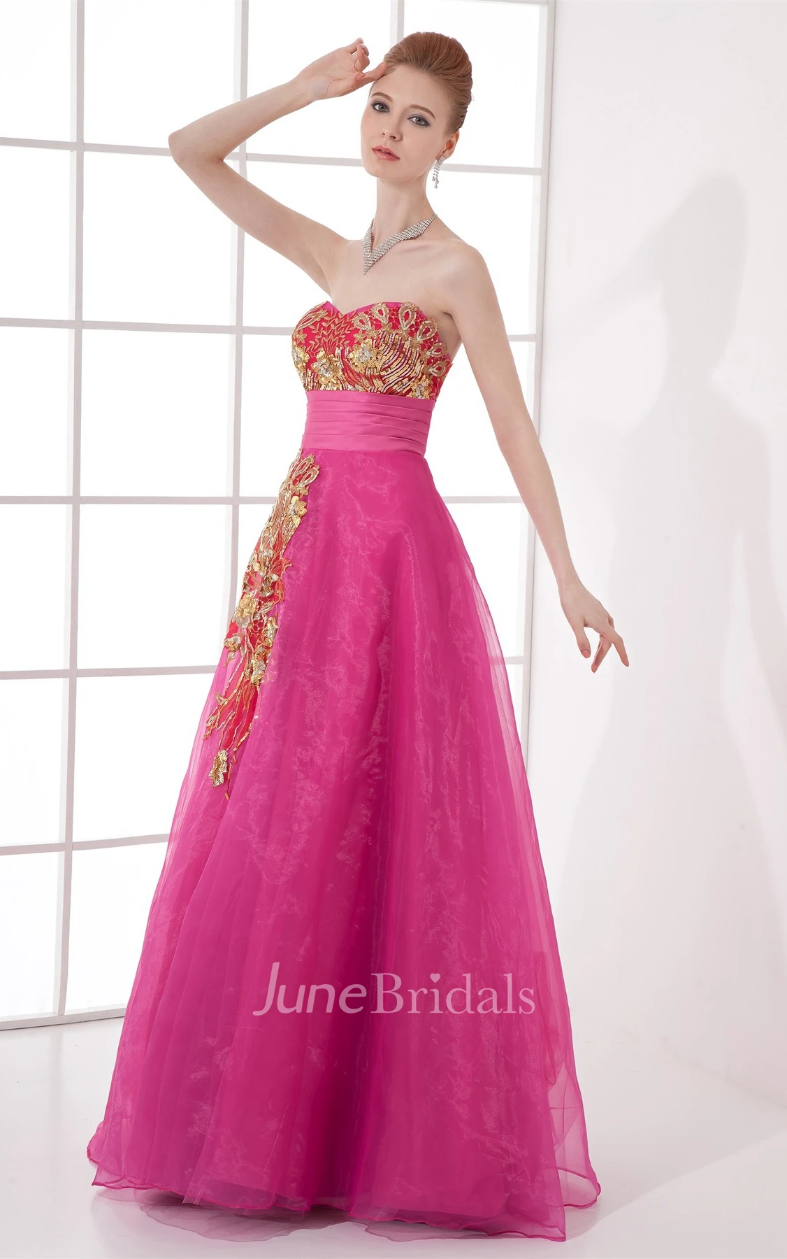 sweetheart maxi a-line dress with sequined embellishment