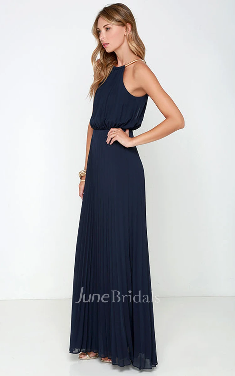 Chiffon Long Charming Sleeveless Dress With Pleats