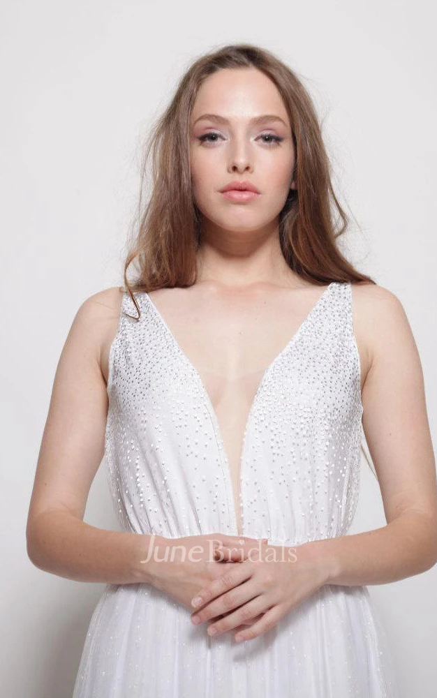 Boho Dotted Tulle Wedding Silver And White Dots Wedding Dress