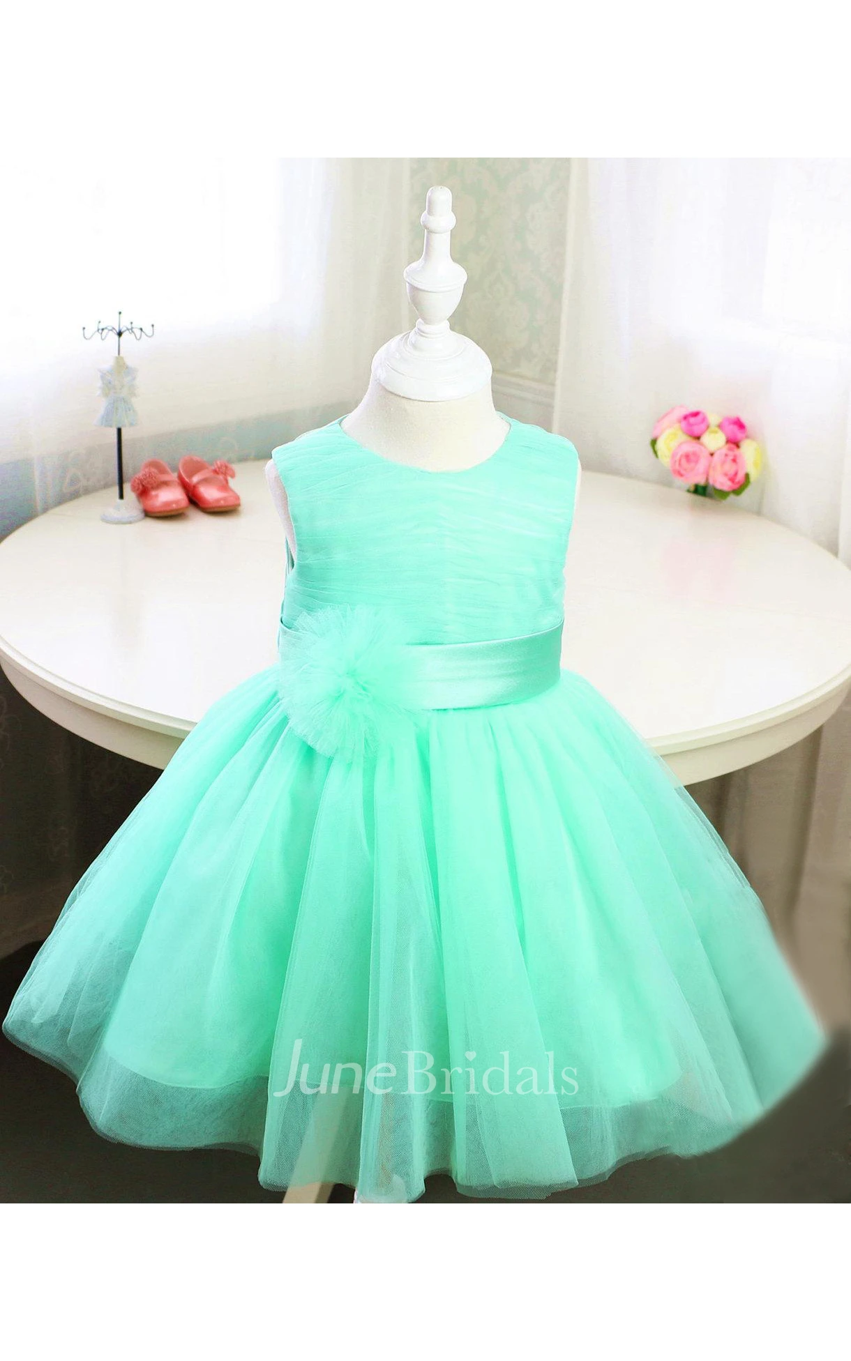 Basic Style Sleeveless Organza Floor Length Toddler Girl Dress