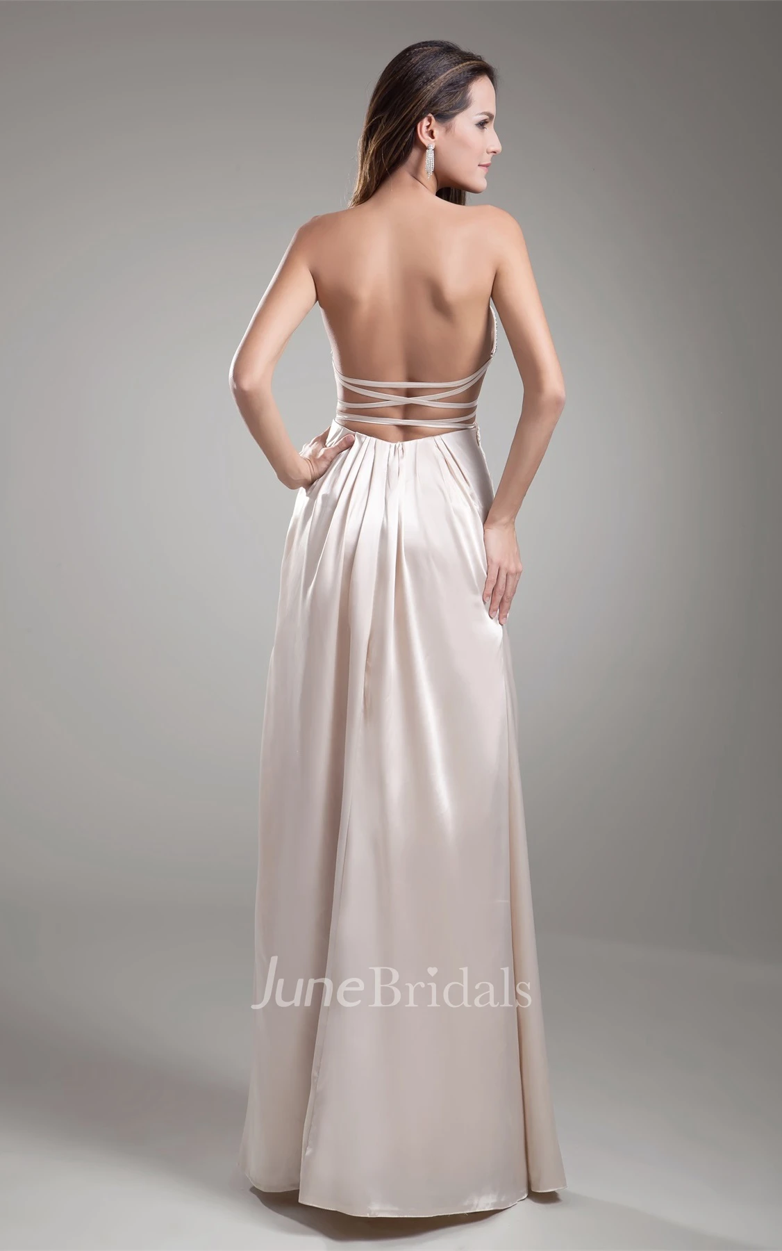 sweetheart a-line floor-length satin dress with jeweled waist
