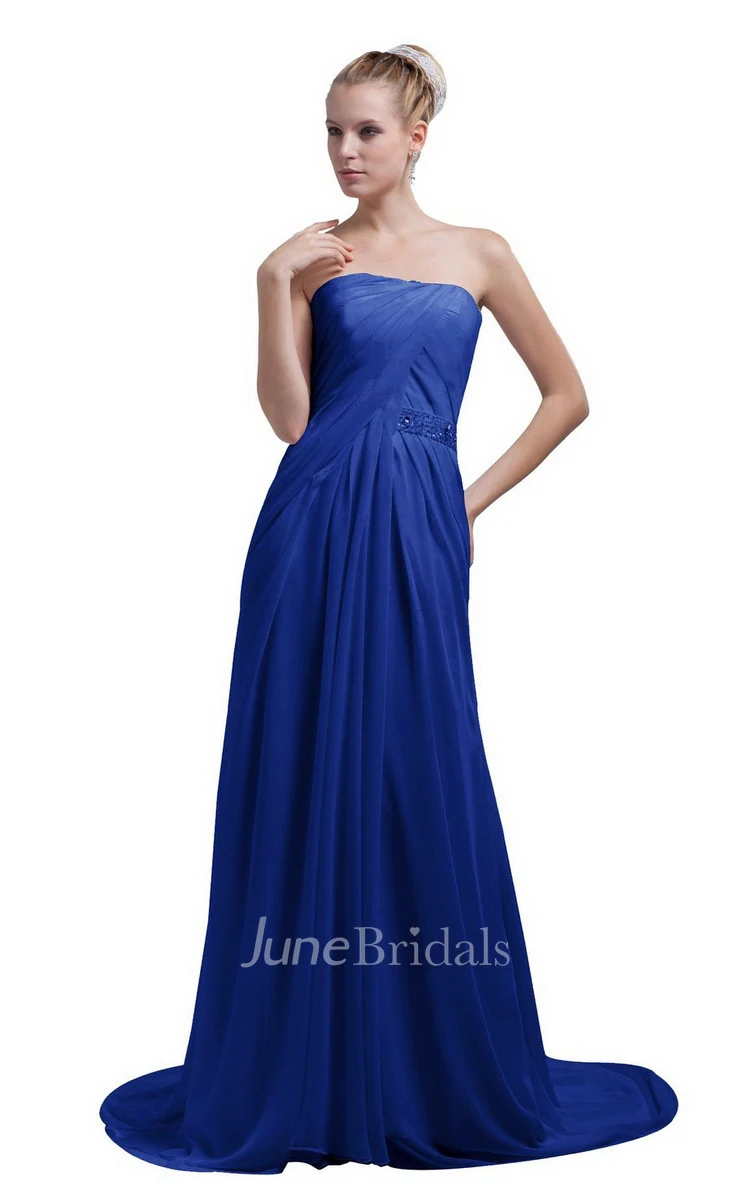 Train Strapless Chiffon A-line Gown With Beaded Band