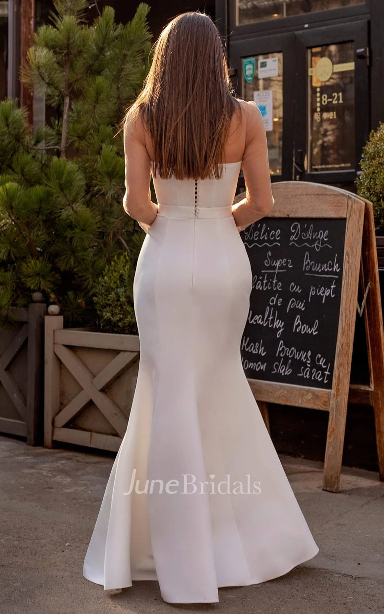 Modern Long Sleeve Floor-length Satin Mermaid Wedding Dress with Appliques