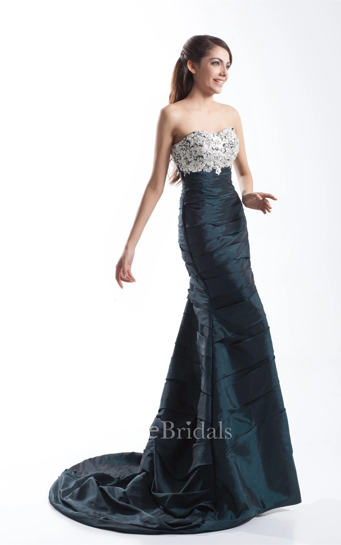 Strapless Mermaid Gown with Lace Top and Ruching