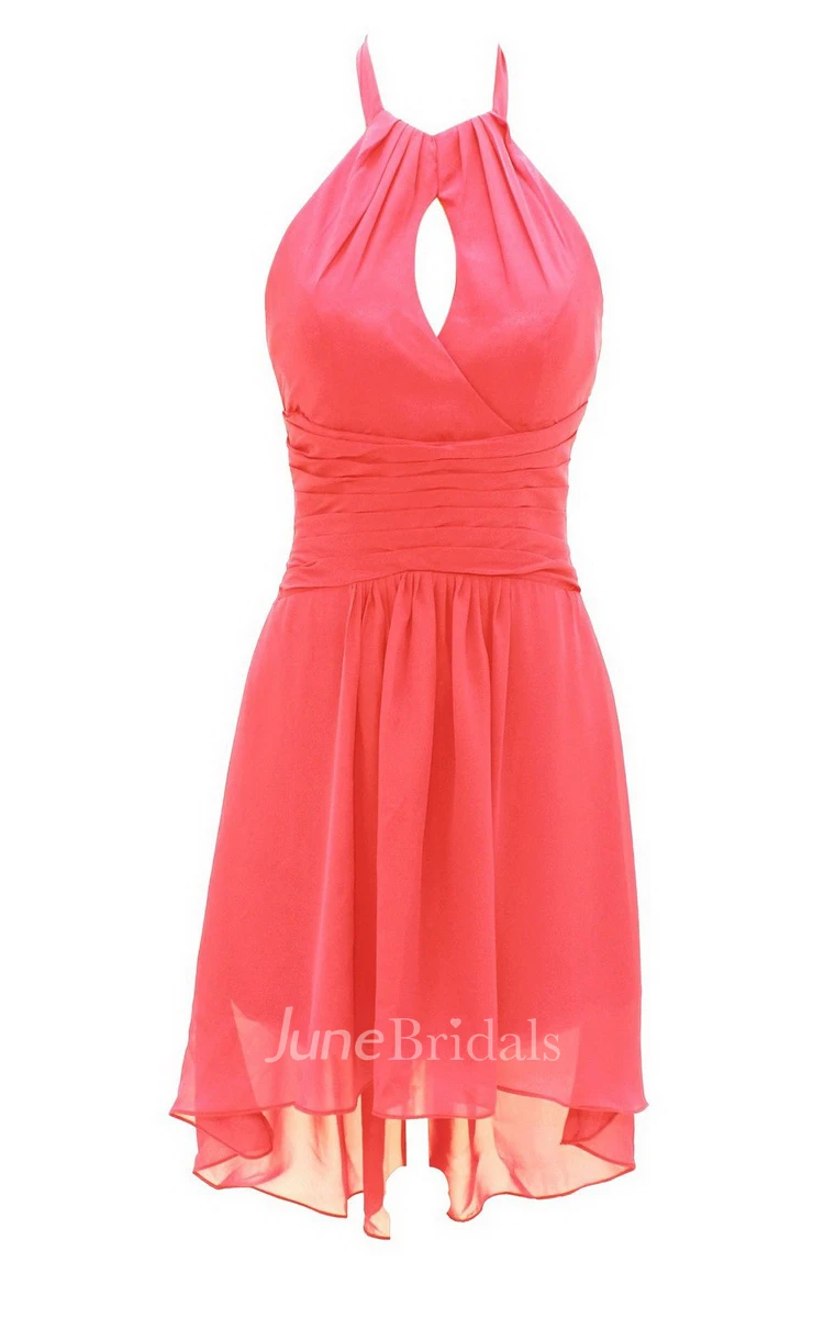 Halter Notched Short Dress With Ruched Band