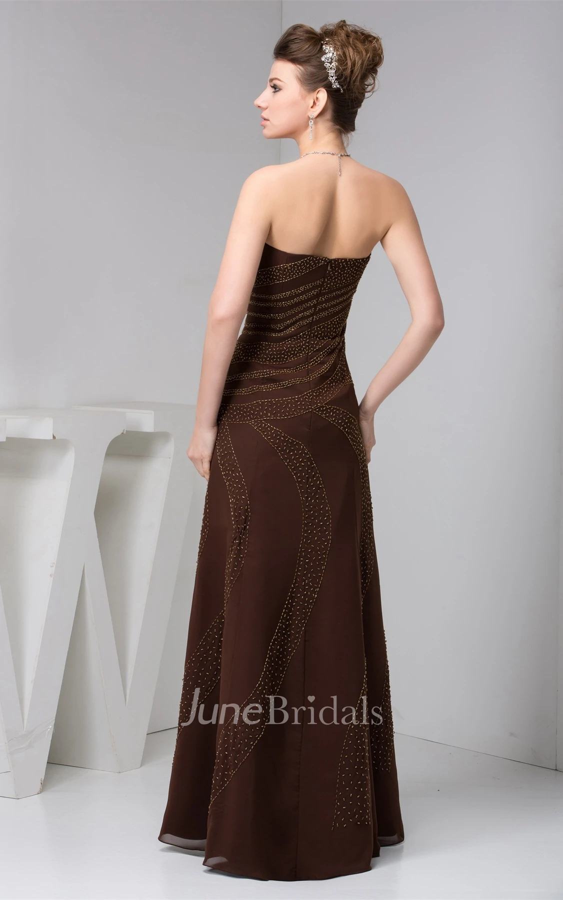 Strapless Chiffon Floor-Length Dress with Beading