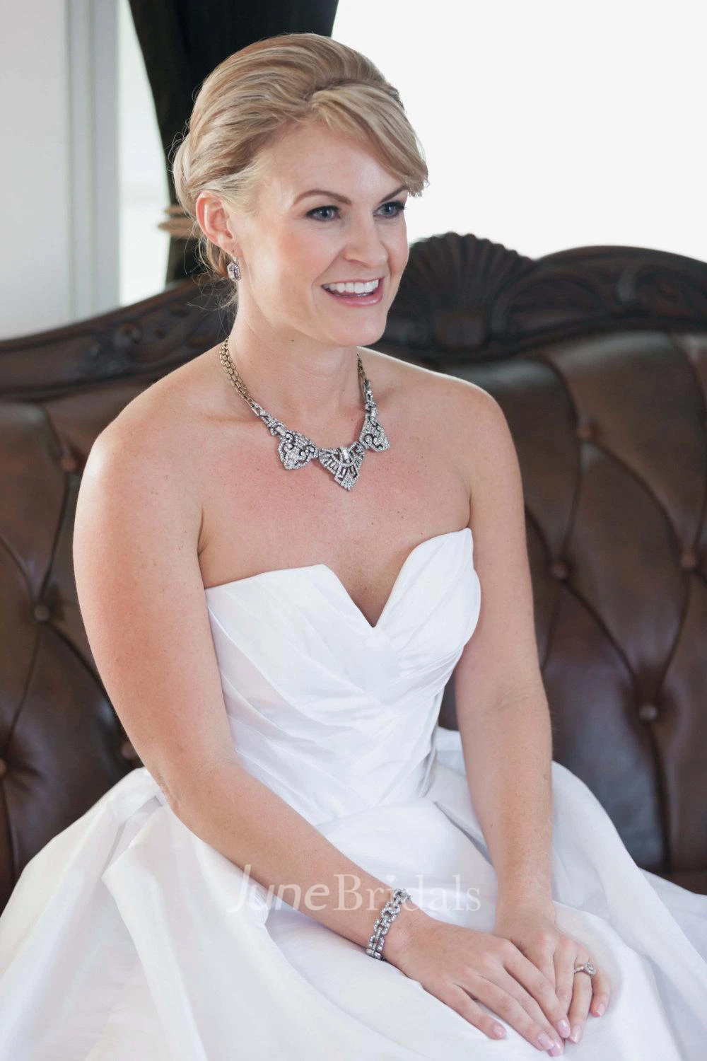 Strapless A-Line Taffeta Wedding Dress With Tulle Lining