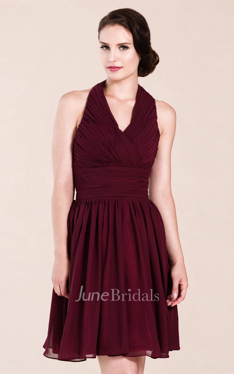 Halter Empire Knee-length Bridesmaid Dress