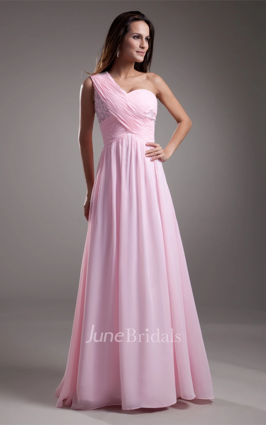 One-Shoulder Criss-Cross Chiffon Maxi Gown with Beading