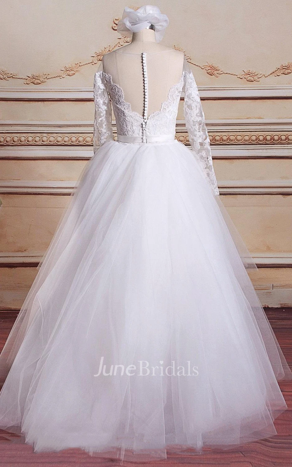 Mini Long Sleeve Tulle Lace Satin Weddig Dress