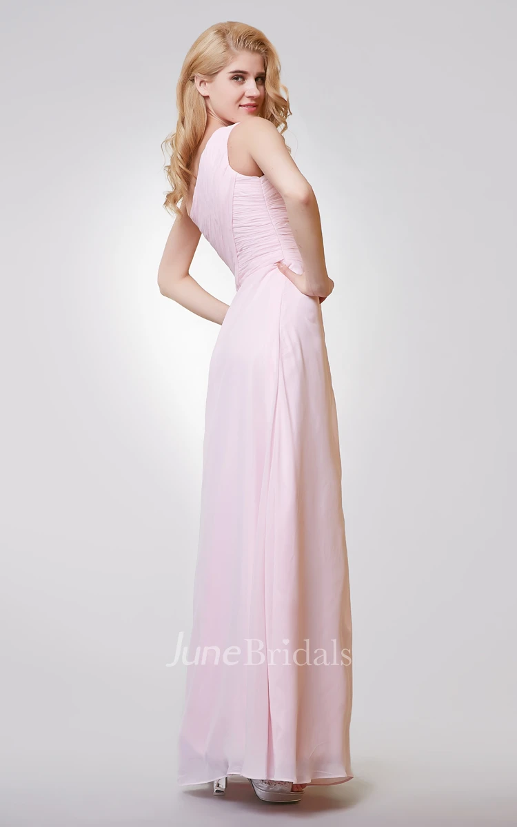 One Shoulder A-line Long Ruched Chiffon Dress