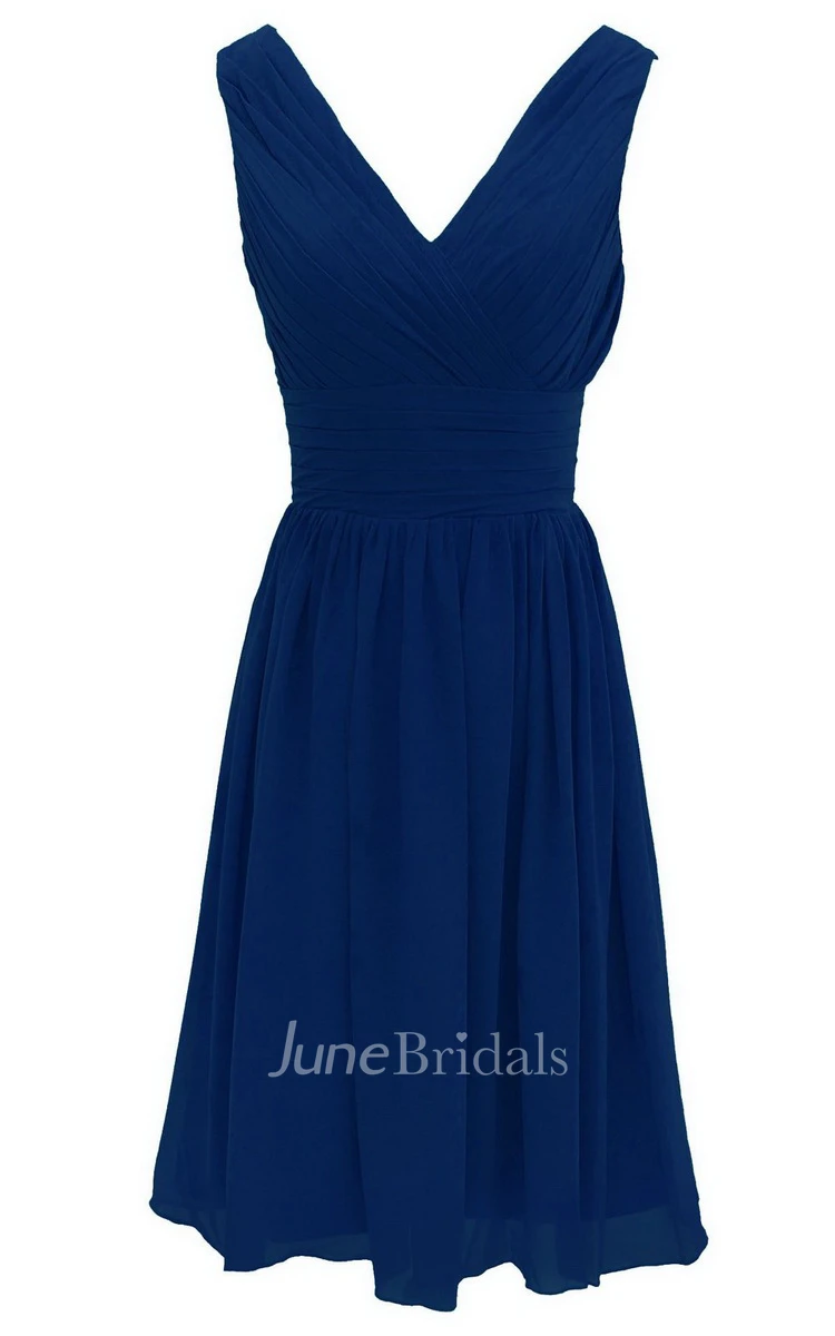 V-neck Pleated A-line Short Dress With Ruched Band