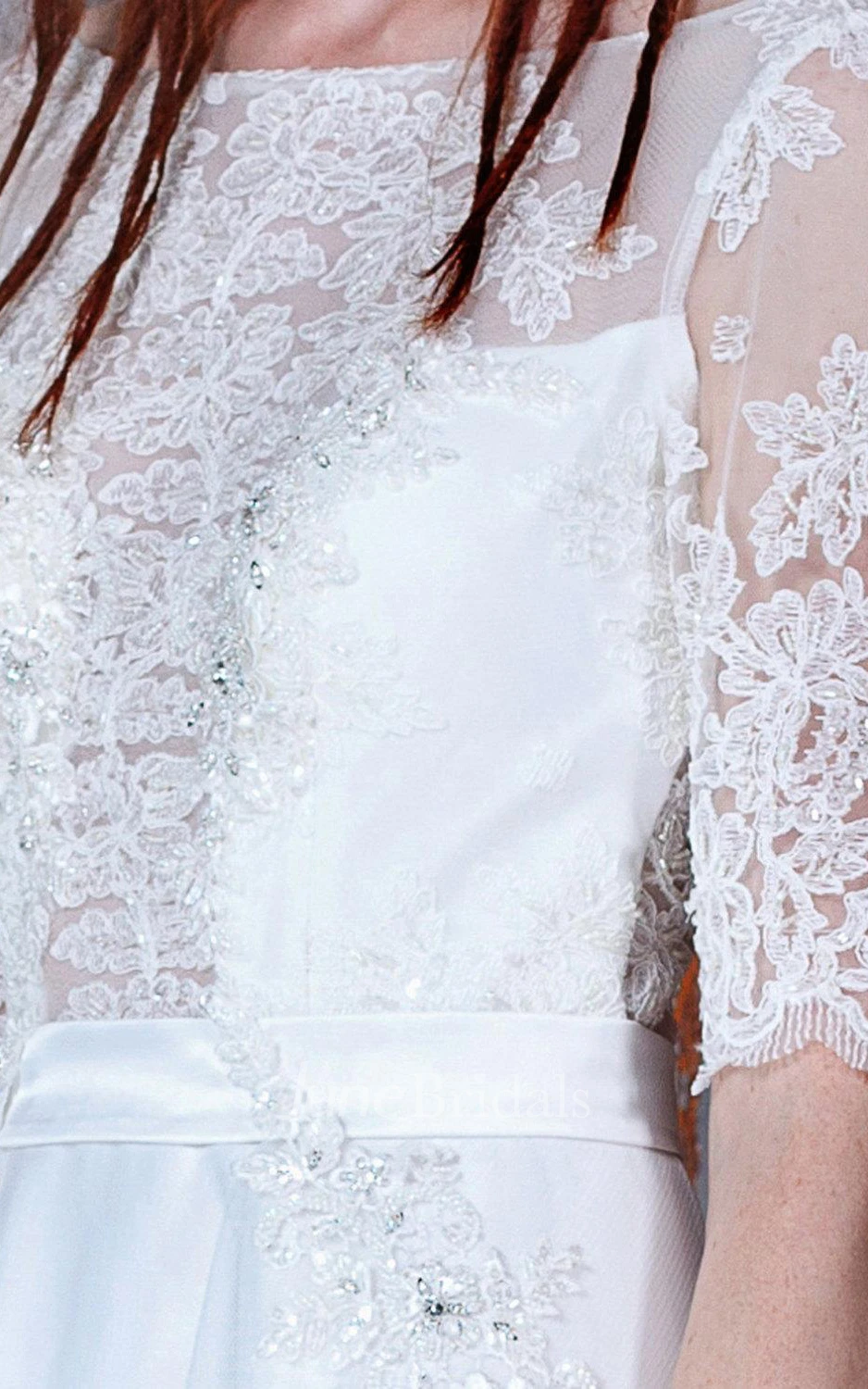 Bateau Half Sleeve Floor-Length A-Line Dress With Lace