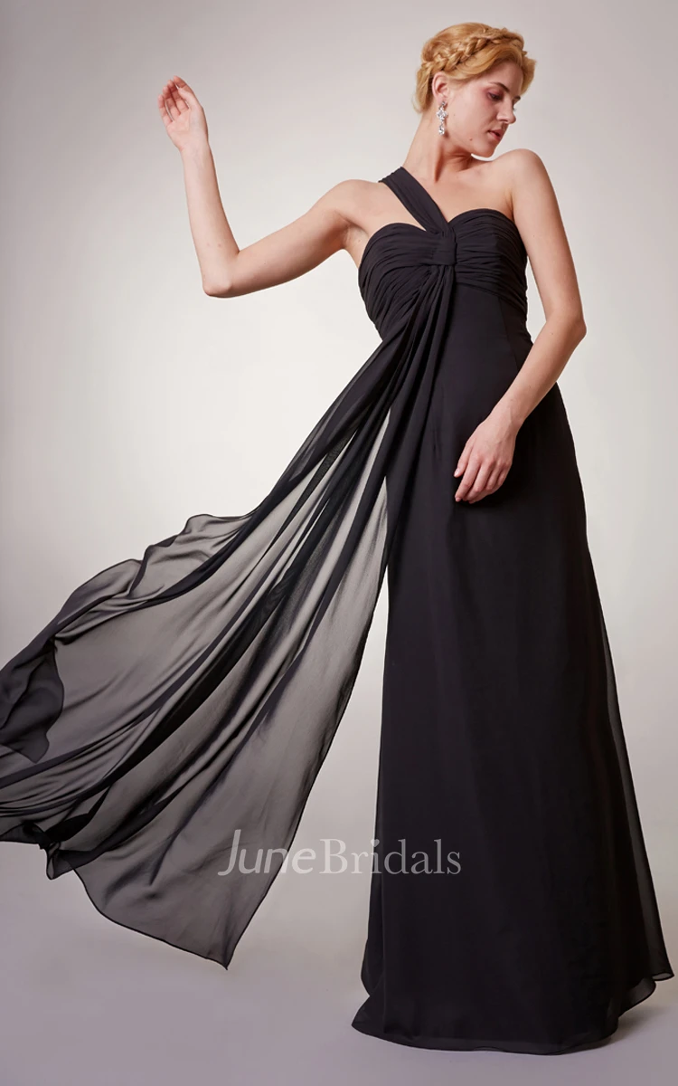 One-Shoulder Chiffon Sheath Long Dress With Ruching