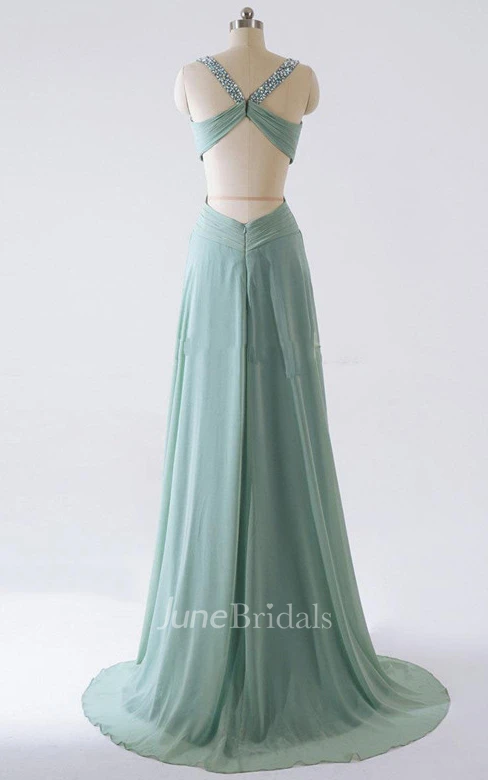 Sheath V-neck Chiffon Dress With Sweep Train 