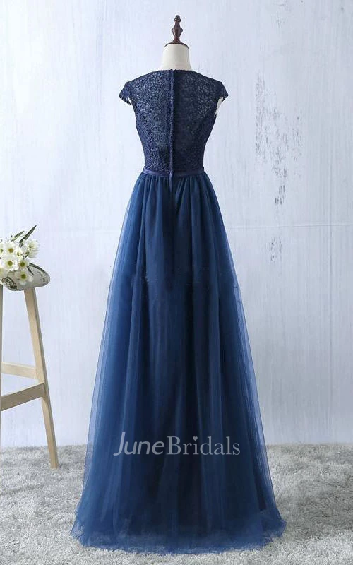 Cap-sleeved Scoop Neck A-line Tulle Dress 