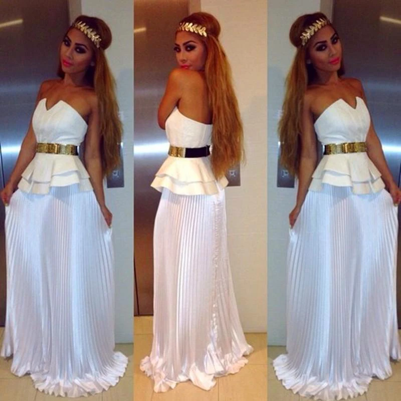 Sexy White Sleeveless A-line Prom Dress Open Back Belt
