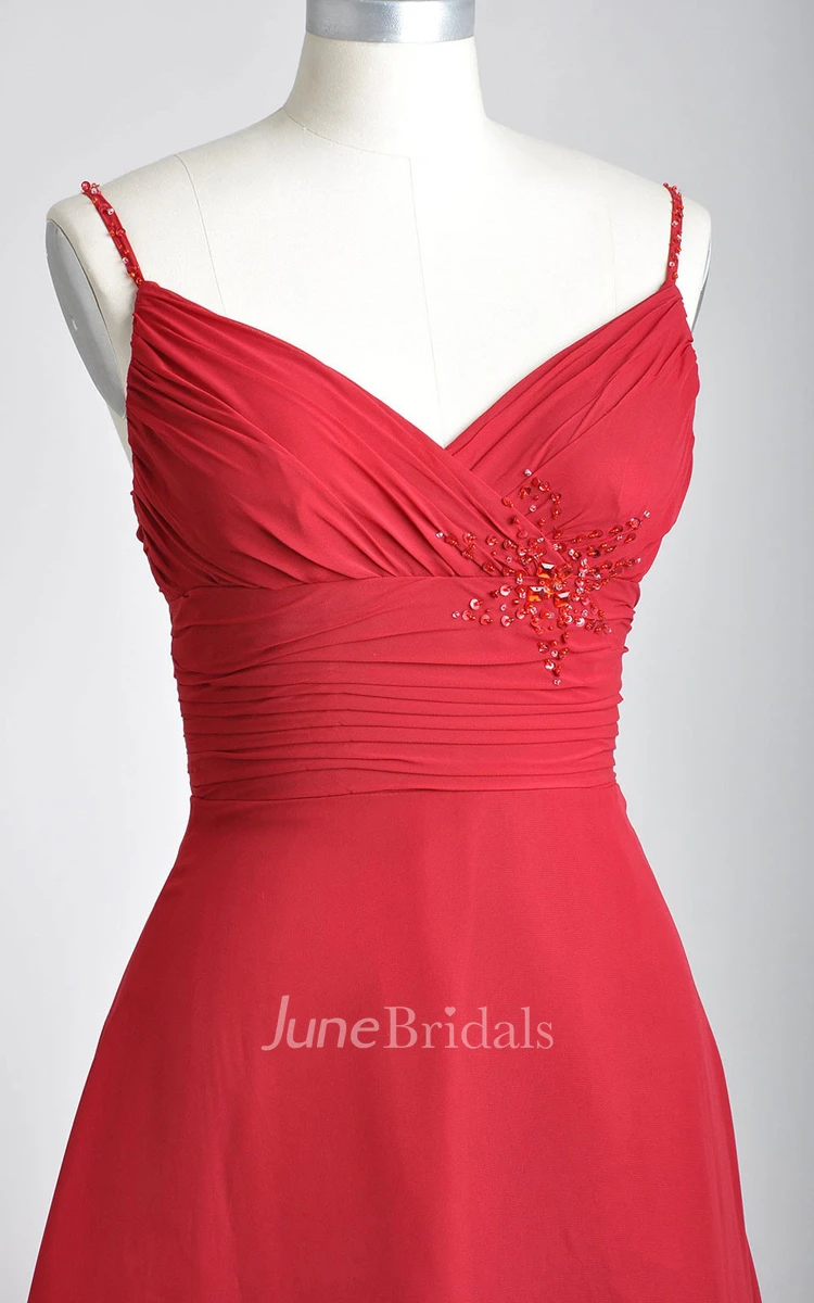 Spaghetti Flowing Tea-length Chiffon Dress with Sequins