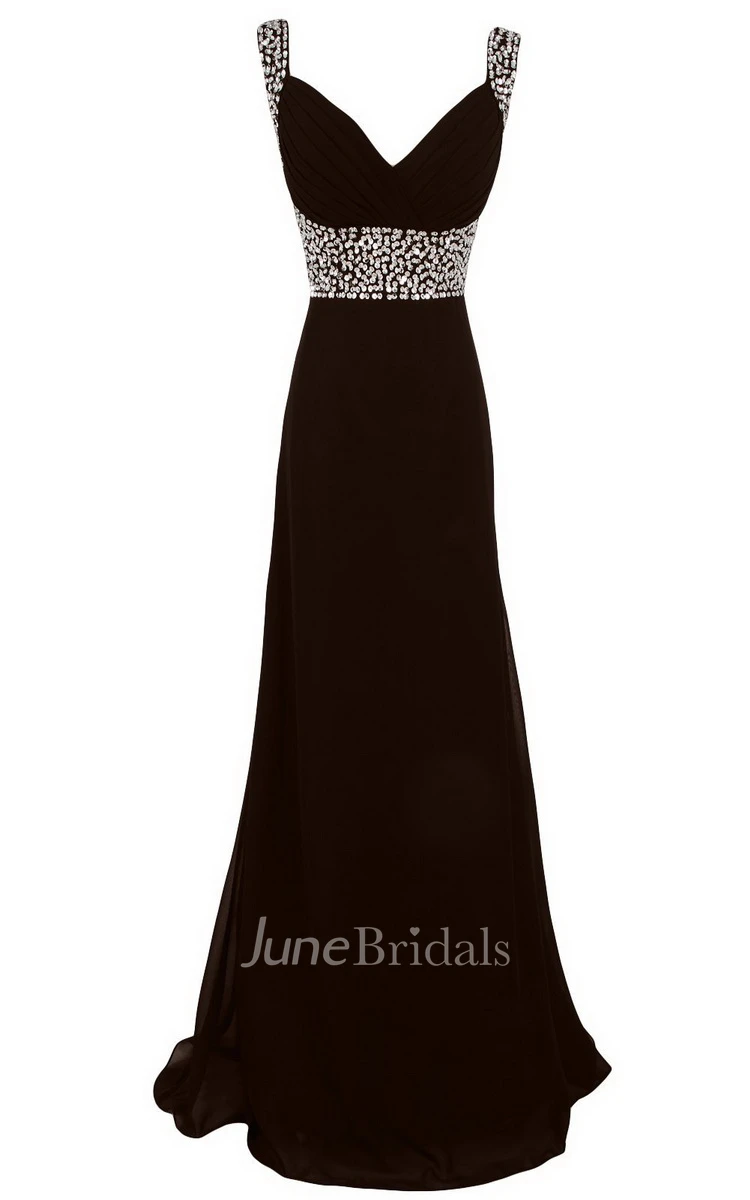 Sleeveless V-neck Empire Long Chiffon Gown