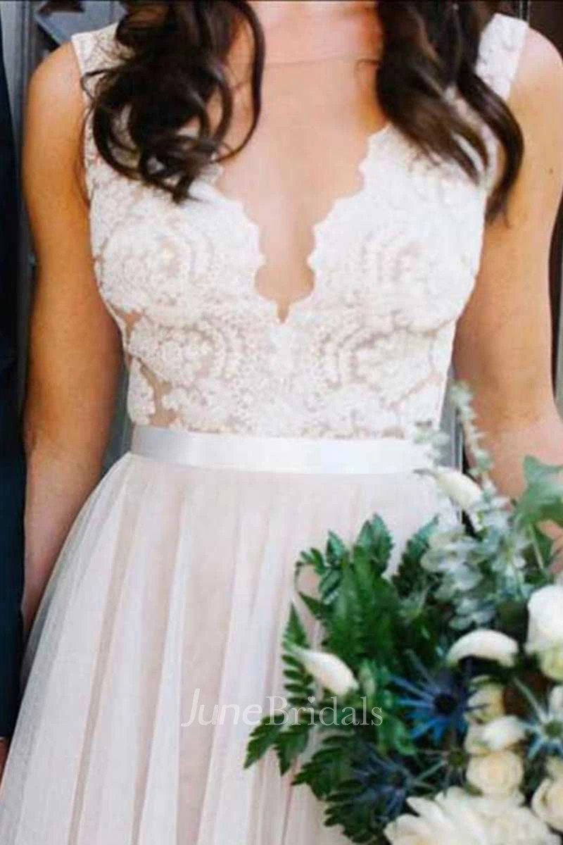 Beach Vintage A-Line Boho Lace Warm Wedding Dress Casual Country Embroidered Floral Sleeveless Low Back Flowy Tulle Bridal Gown