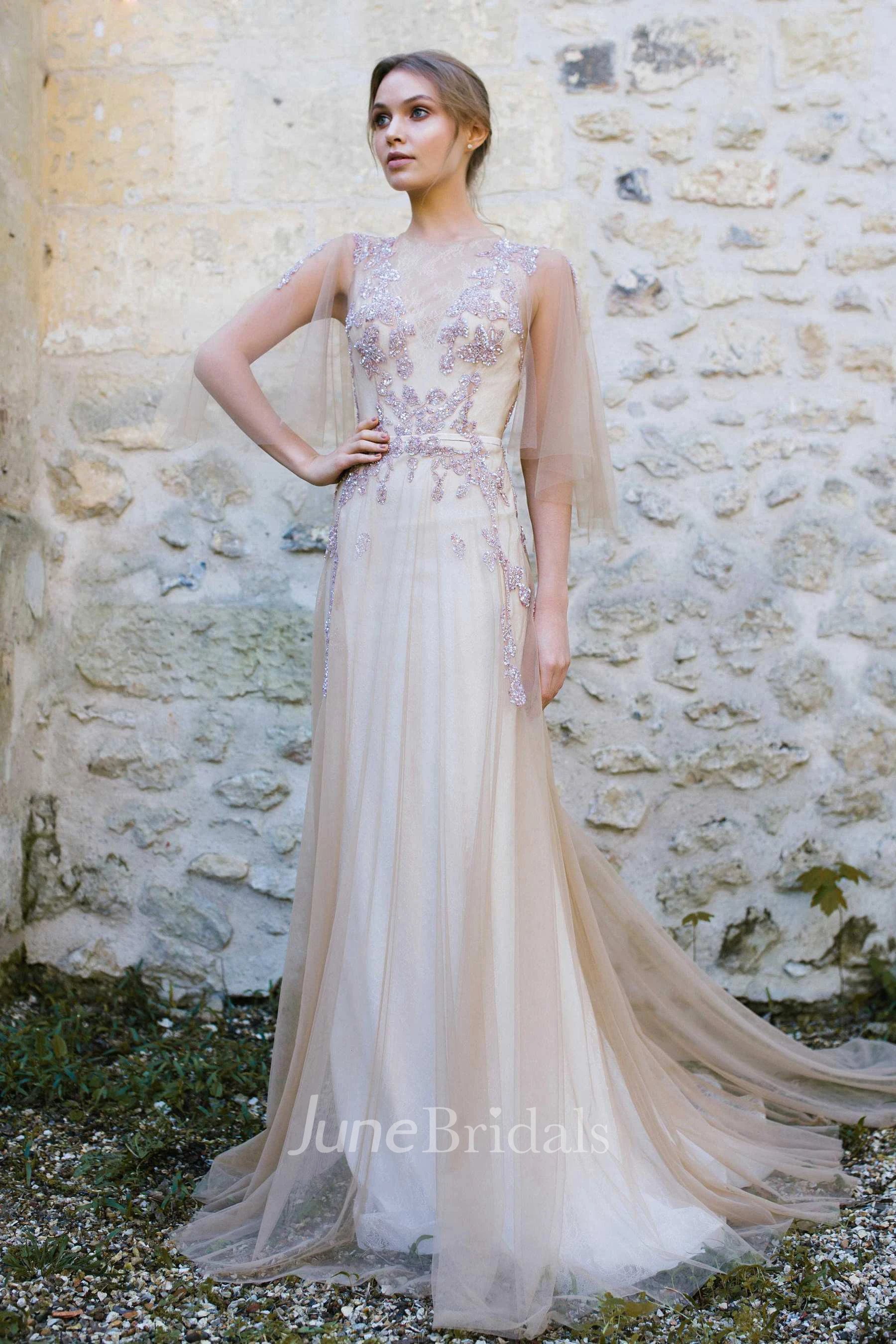 Bateau Illusion Tulle Dress With Beading And Keyhole Back