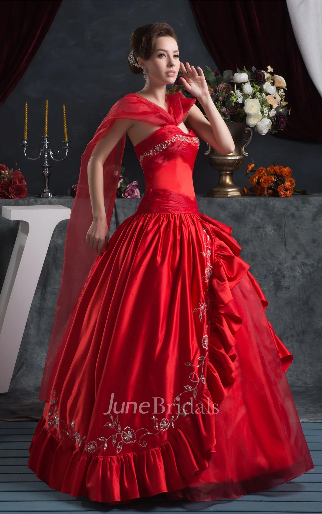 Flamboyant Sweetheart Ruched Ball Gown with Embroideries and Draping