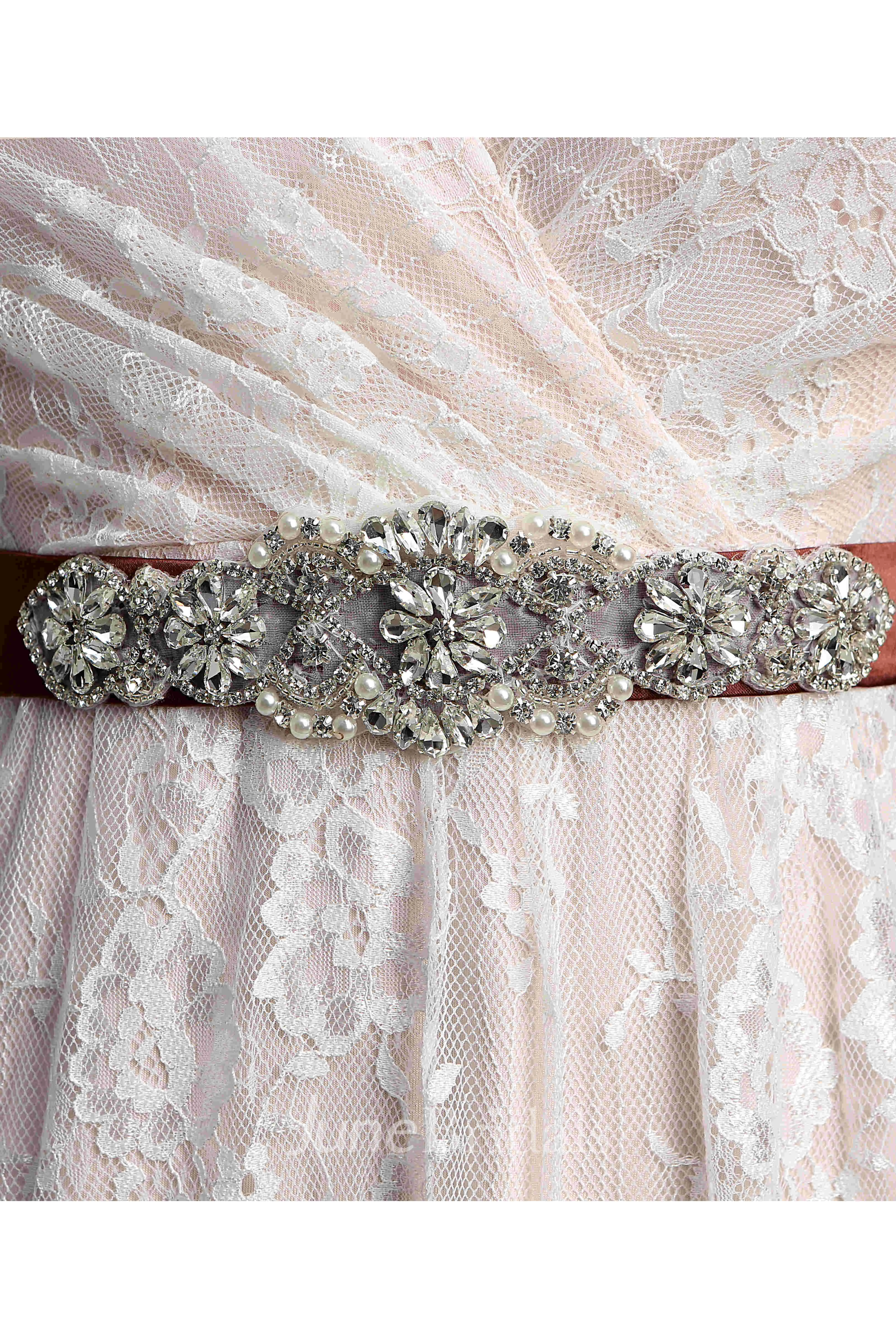 Short Sleeve V-neck Pleated Long Lace Warm Wedding Dress