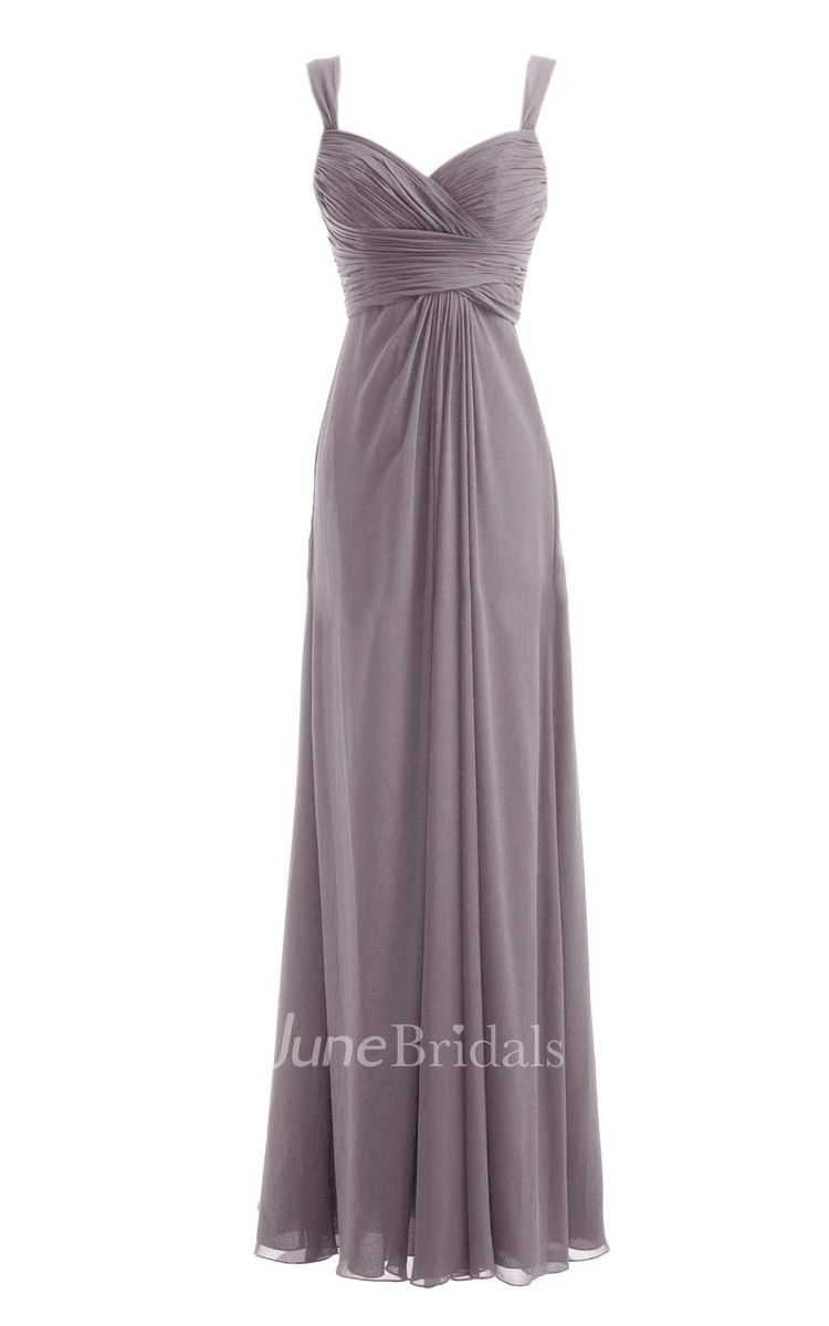Straps Sweetheart Ruched Chiffon A-line Dress