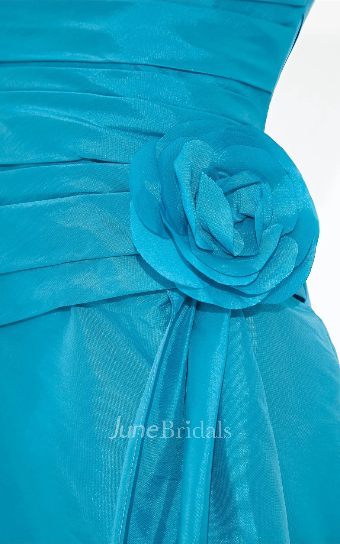 v-neck chiffon ankle-length sleeveless dress with flower and ruching