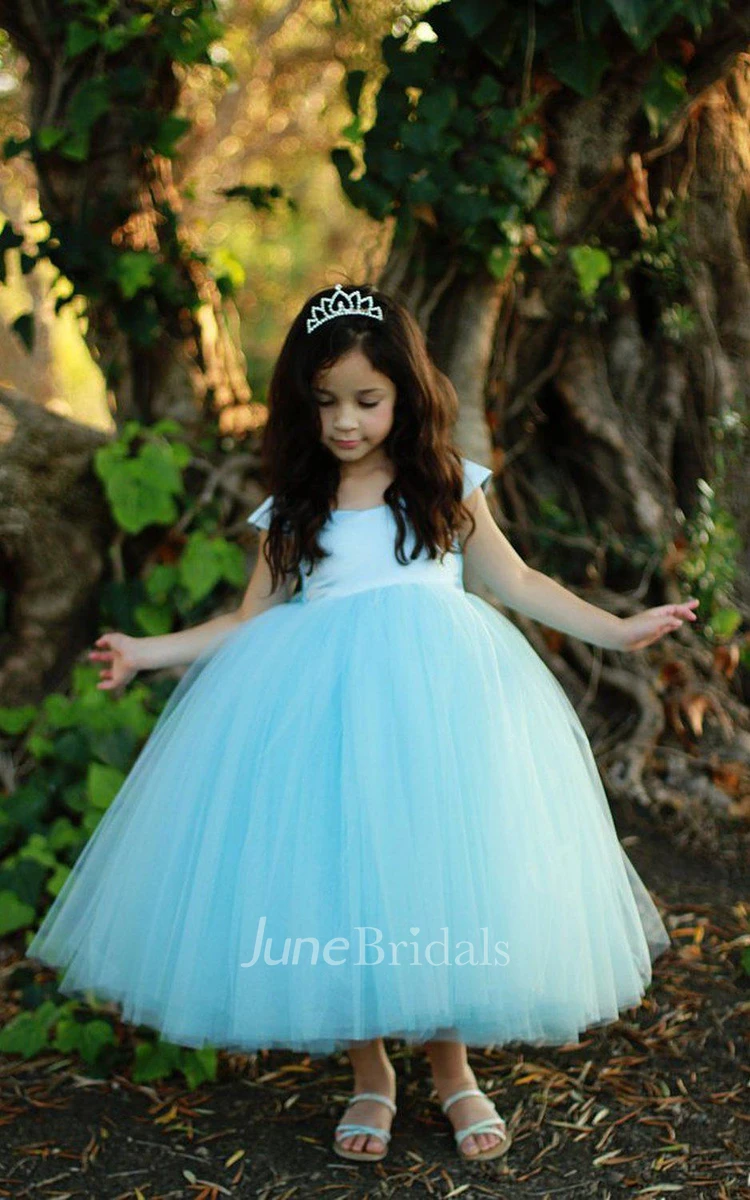 Cap-sleeved A-line Tulle Dress With Pleats