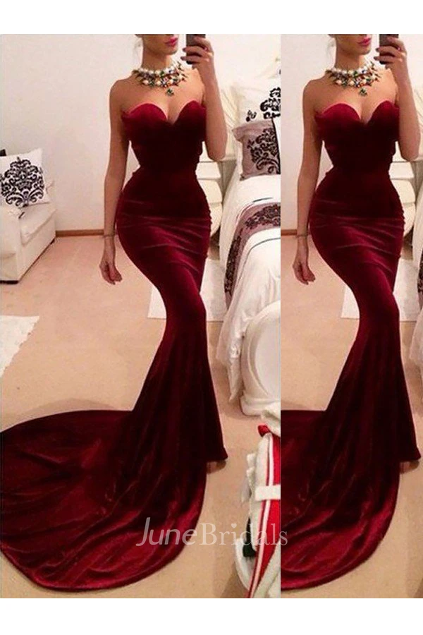 Sweetheart Sweep Brush Train Velvet Sleeveless Ruffles Dress Online
