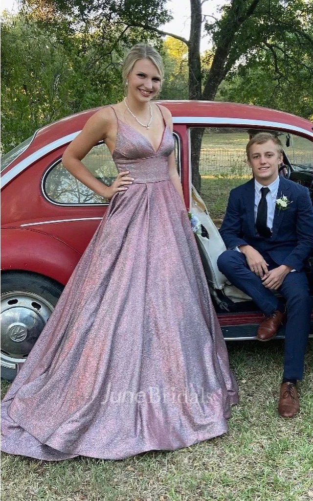 Romantic A Line Sequins Floor-length Evening Dress With Open Back And Spaghetti Neckline