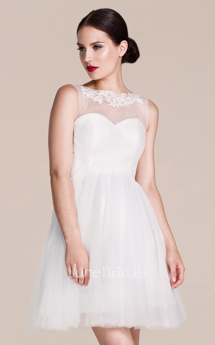 A-Line Tulle Short Bridesmaid Dress with Illusion Neck