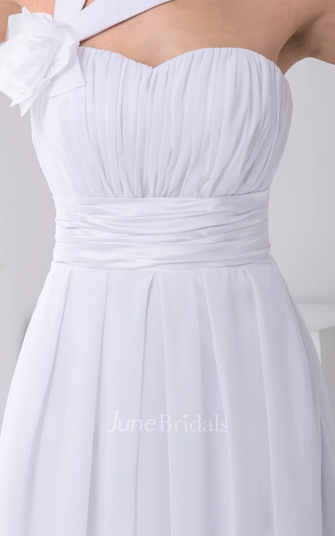 Chiffon Ruched A-Line Dress with Flower and Pleats