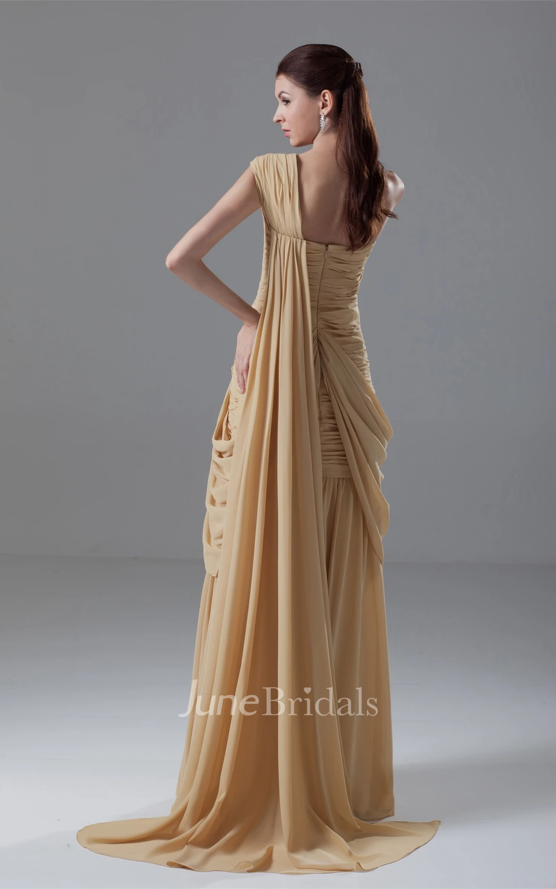 One-Shoulder Criss-Cross Maxi Gown with Draping
