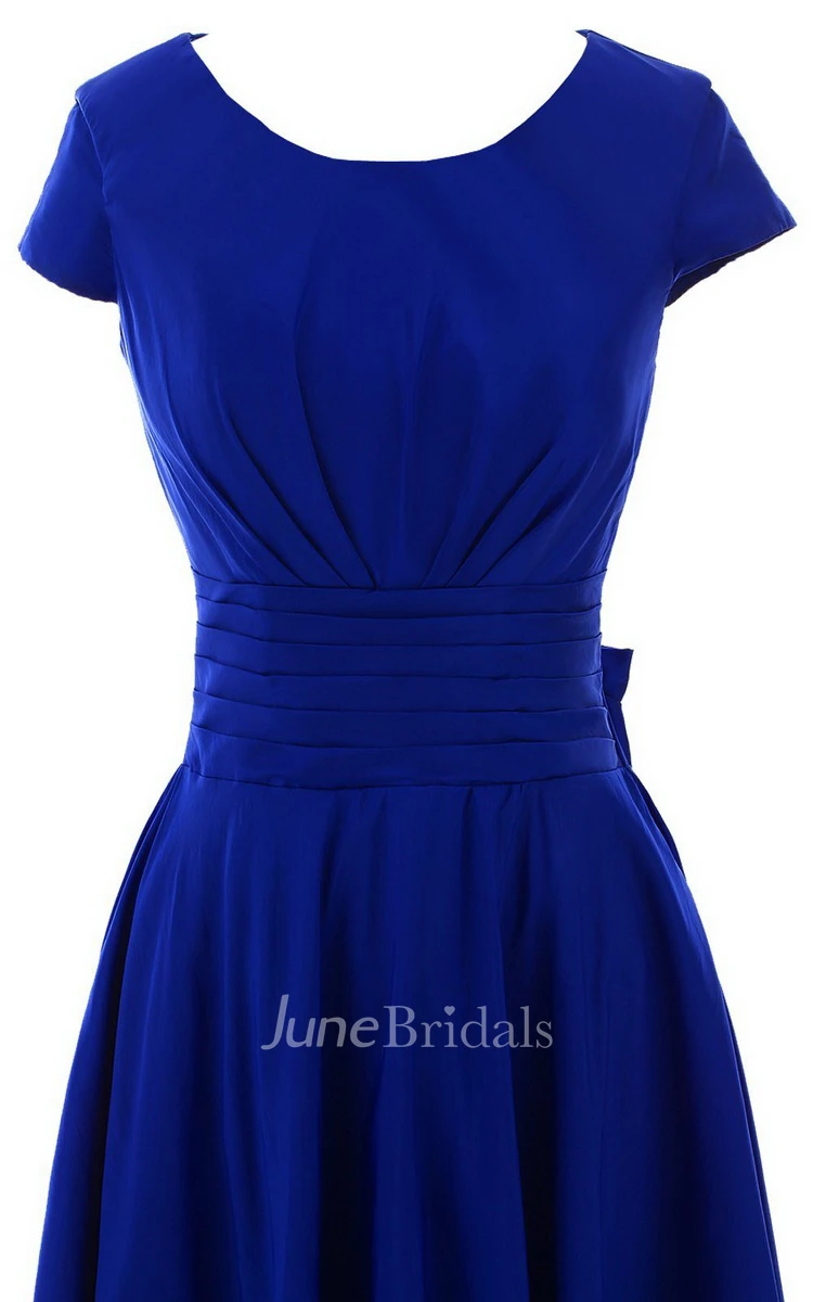 Scoop-neck Short-sleeve Fuffle A-line Bridal Dress