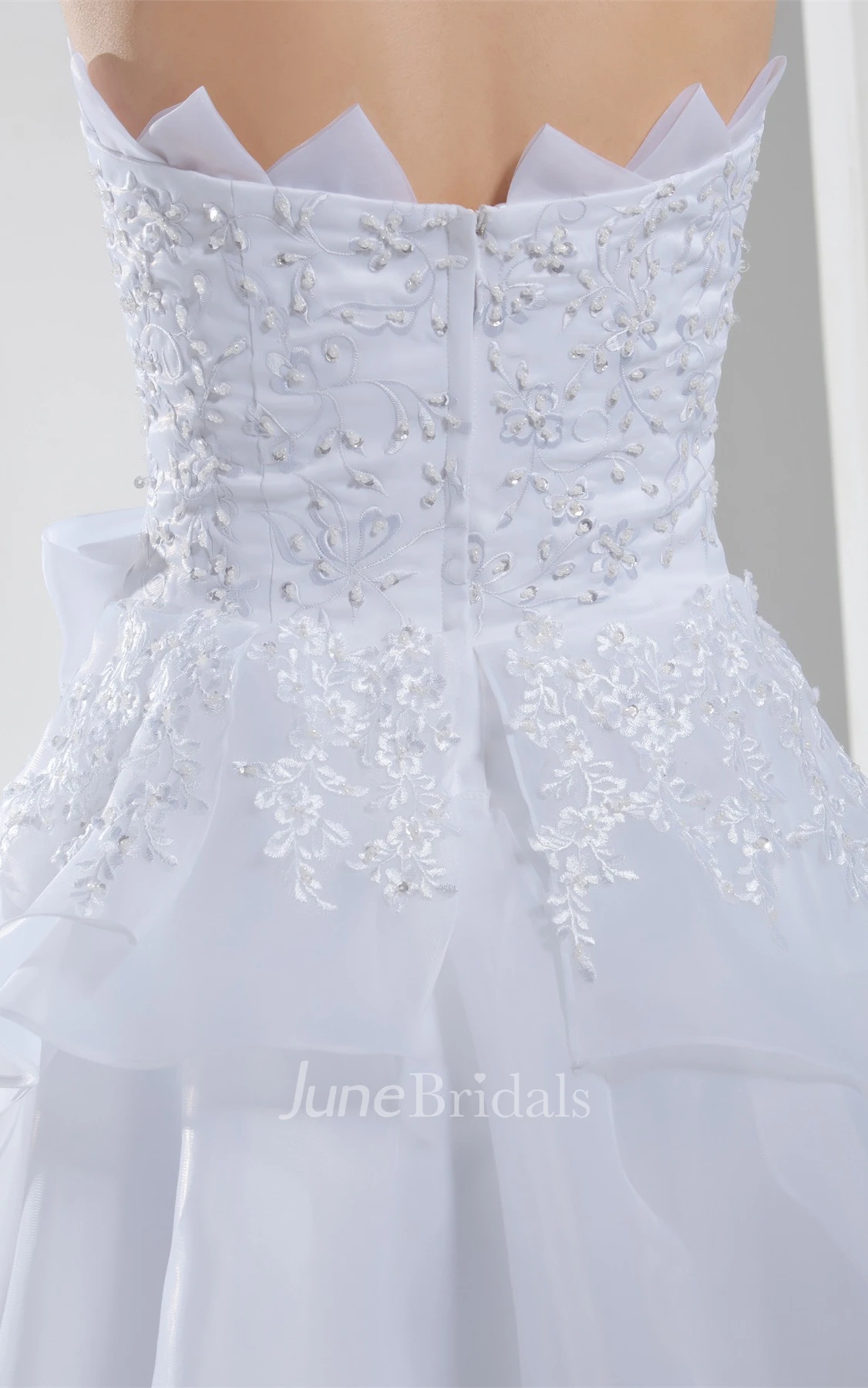 Strapless A-Line Tiered Dress with Appliques and Bow