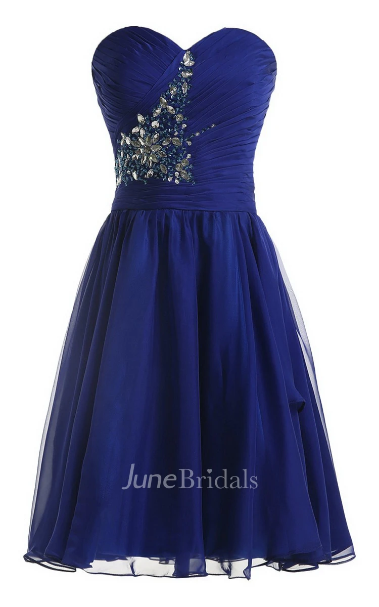 Strapless Pleat and Ruched A-line Dress With Leaf Print