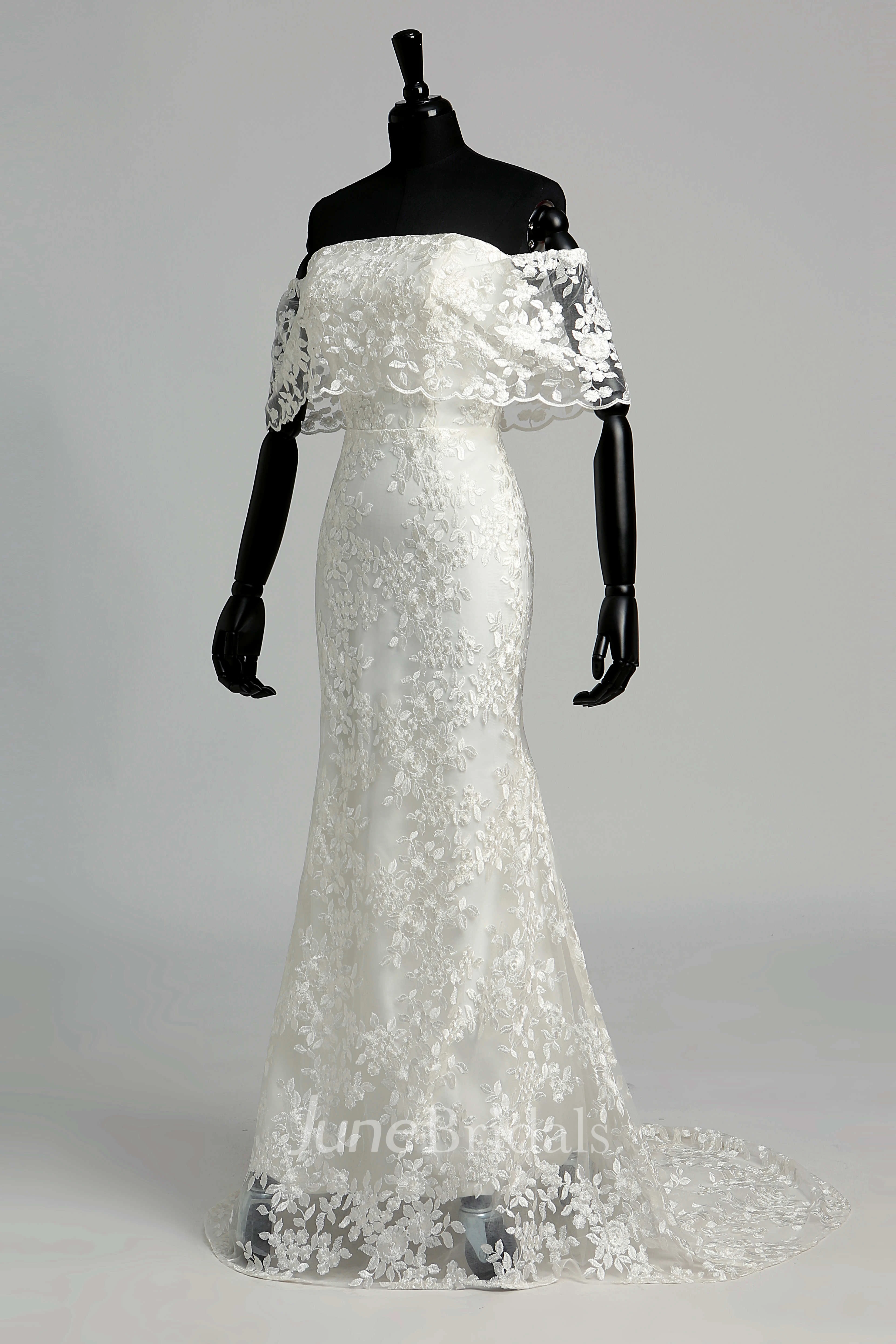 Elegant Off-the-shoulder Mermaid Long Lace Wedding Dress