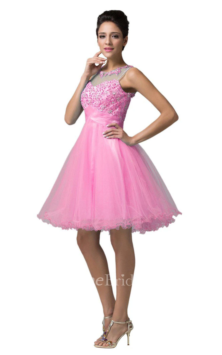 Sleeveless A-line Dress With Sequins and Keyhole