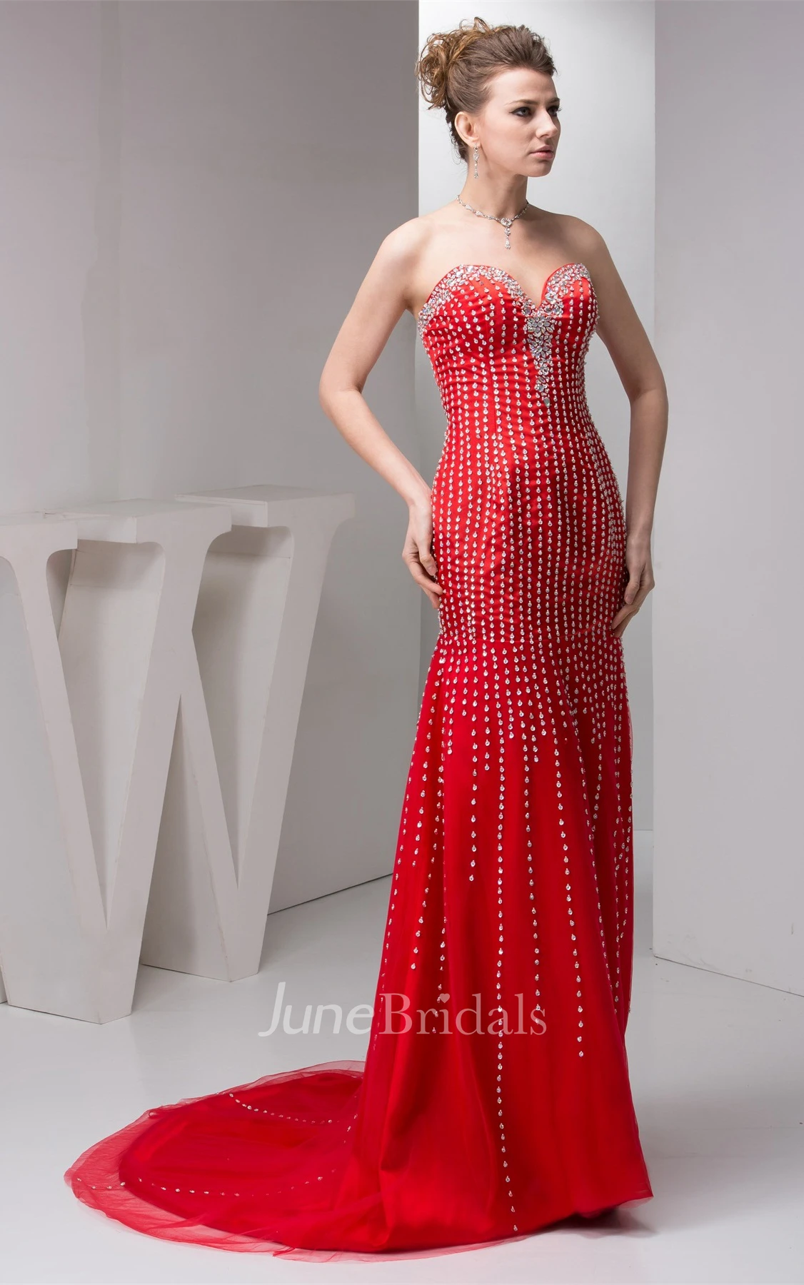 Sweetheart Sheath Maxi Dress with Beading and Sweep Train