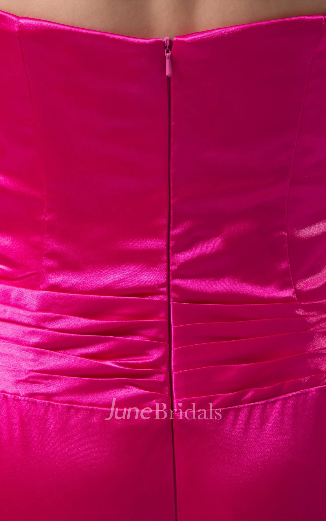 Satin Plunged Front-Split Gown with Broach and Beading