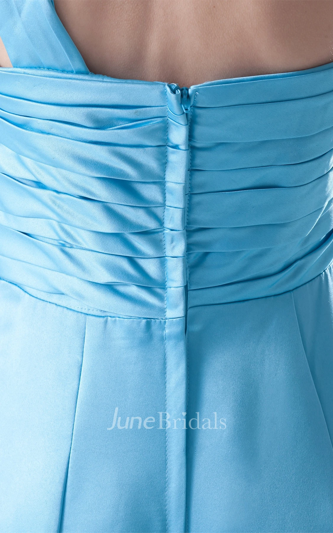 one-shoulder sheath floor-length dress with back tiers and ruching