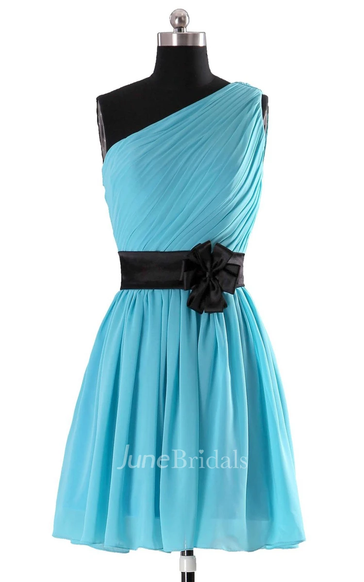 One-shoulder Pleated Bridal Dres With Satin Belt