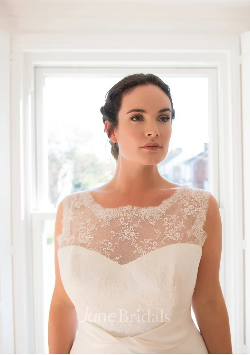 Trumpet Long Bateau Neck Sleeveless Lace  Dress